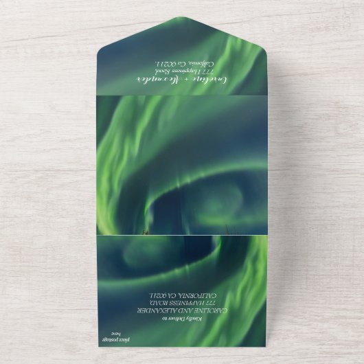 Noorderlicht Aurora Borealis bruiloft All In One Uitnodiging (Buitenkant)