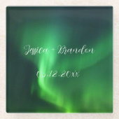 Noorderlicht Aurora Borealis bruiloft Glazen Onderzetter (Voorkant)