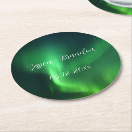 Noorderlicht Aurora Borealis Bruiloft Ronde Kartonnen Onderzetter
