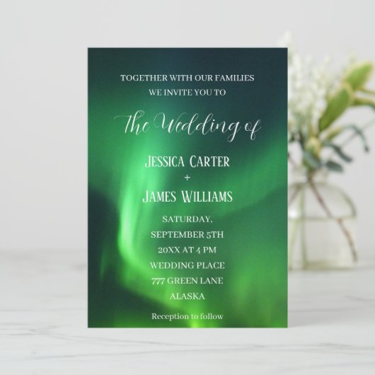 Noorderlicht Aurora Borealis Elegante bruiloft Kaart (Staand voorkant)