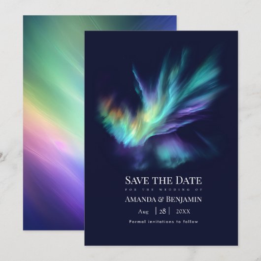 Noorderlicht Aurora Borealis Hemels Huwelijk Save The Date (Voorkant / Achterkant)