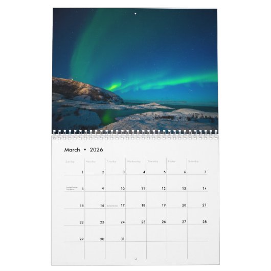 Noorderlicht (Aurora borealis) Kalender (Mar 2026)