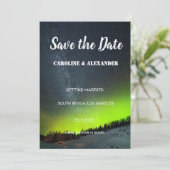 Noorderlicht Aurora Borealis Sterrenhemel Bruiloft Save The Date (Staand voorkant)