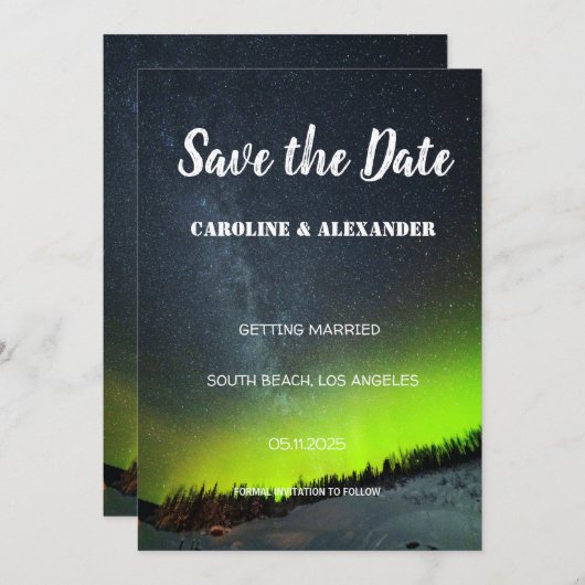 Noorderlicht Aurora Borealis Sterrenhemel Bruiloft Save The Date (Voorkant / Achterkant)