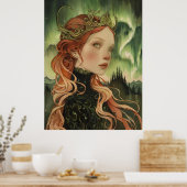 noorderlicht aurora borealis vikingdame poster (Keuken)