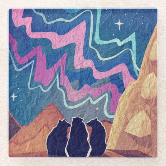 Noorderlicht Beren Glazen Onderzetter (Voorkant)