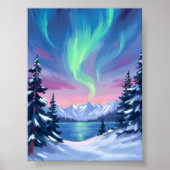 Noorderlicht | Bergen Winter Aquarel Poster (Voorkant)