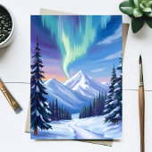 Noorderlicht Berglandschap Aquarel Kaart