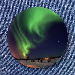 Noorderlicht bij Beer Lake Night Foto Ronde Button 5,7 Cm