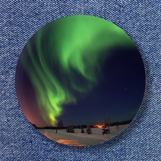 Noorderlicht bij Beer Lake Night Foto Ronde Button 5,7 Cm