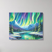 Noorderlicht boven de bergen canvas afdruk (Voorkant)