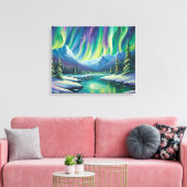 Noorderlicht boven de bergen canvas afdruk (Insitu (Woonkamer))