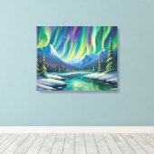 Noorderlicht boven de bergen canvas afdruk (Insitu (Houten vloer))