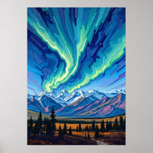 Noorderlicht boven Denali Poster