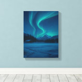 Noorderlicht boven een bevroren hut canvas afdruk (Insitu (Houten vloer))