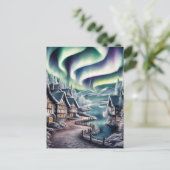 Noorderlicht boven een charmant huis briefkaart (Staand voorkant)