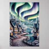 Noorderlicht boven een charmant huis poster (Voorkant)