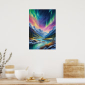 Noorderlicht boven Snowy Valley Poster (Keuken)