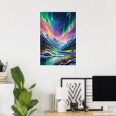 Noorderlicht boven Snowy Valley Poster (Thuiskantoor)