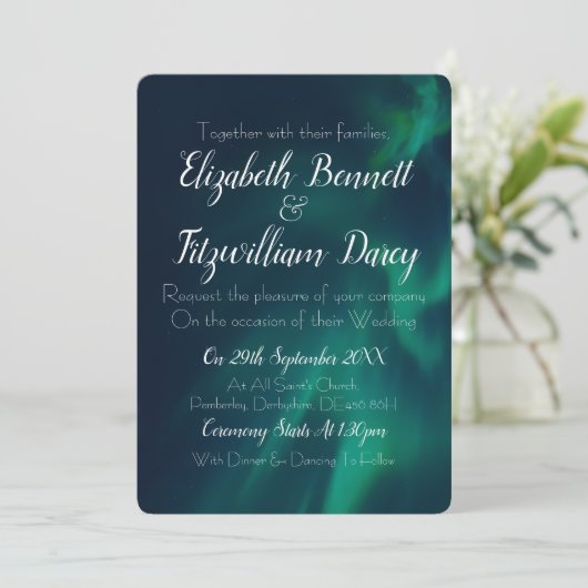 noorderlicht bruiloft uitnodiging (Staand voorkant)