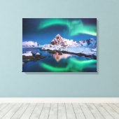 Noorderlicht en besneeuwde bergen canvas afdruk (Insitu (Houten vloer))