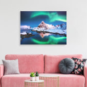 Noorderlicht en besneeuwde bergen canvas afdruk (Insitu (Woonkamer))