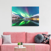 Noorderlicht en besneeuwde bergen canvas afdruk (Insitu (Woonkamer))