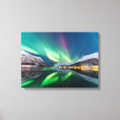 Noorderlicht en besneeuwde bergen canvas afdruk (Voorkant)