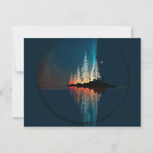 Noorderlicht en maan op een meer briefkaart