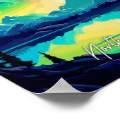 Noorderlicht IJsland Kunst Reizen Illustratie Poster (Hoek)