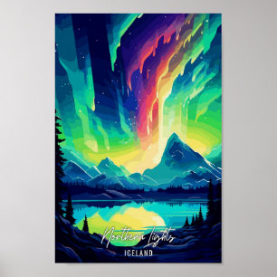 Noorderlicht IJsland Kunst Reizen Illustratie Poster