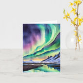 Noorderlicht IJsland Waterverf Stationery Kaart (Gele Bloem)