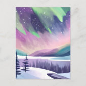 Noorderlicht kleurrijke winternacht | Waterverf Briefkaart (Voorkant)