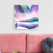 Noorderlicht kleurrijke winternacht | Waterverf Canvas Afdruk (Insitu (Woonkamer))