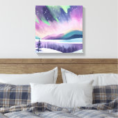Noorderlicht kleurrijke winternacht | Waterverf Canvas Afdruk (Insitu (Slaapkamer))