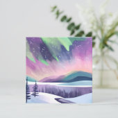 Noorderlicht kleurrijke winternacht | Waterverf Kaart (Staand voorkant)