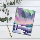 Noorderlicht kleurrijke winternacht | Waterverf Notitieboek