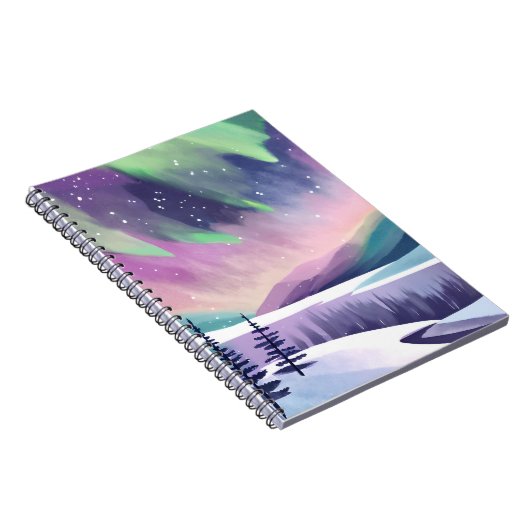Noorderlicht kleurrijke winternacht | Waterverf Notitieboek (Rechterzijde)