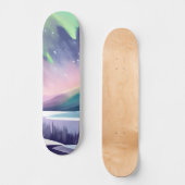 Noorderlicht kleurrijke winternacht | Waterverf Persoonlijk Skateboard (Voorkant)