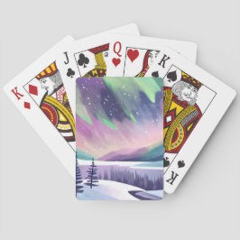 Noorderlicht kleurrijke winternacht | Waterverf Pokerkaarten