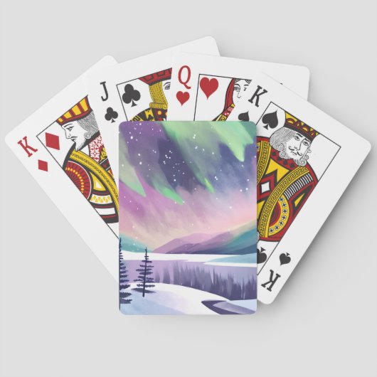 Noorderlicht kleurrijke winternacht | Waterverf Pokerkaarten (Achterkant)