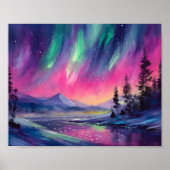 Noorderlicht Levendig Abstract nachtlandschap Poster (Voorkant)