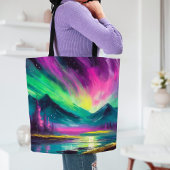 Noorderlicht Levendig Abstract nachtlandschap Tote Bag