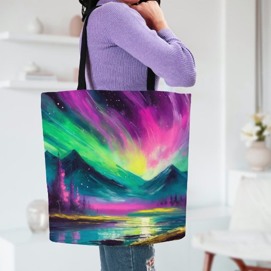 Noorderlicht Levendig Abstract nachtlandschap Tote Bag
