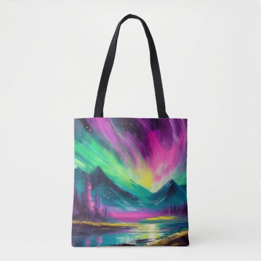 Noorderlicht Levendig Abstract nachtlandschap Tote Bag (Voorkant)