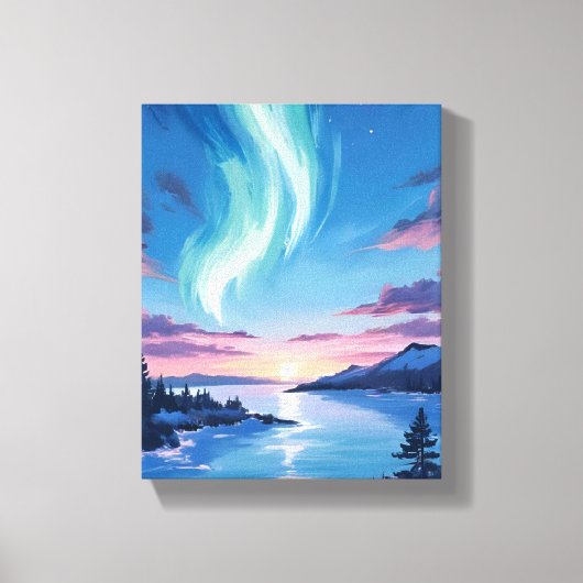 Noorderlicht Meer Dromerig Nacht Landschap Canvas Afdruk (Voorkant)