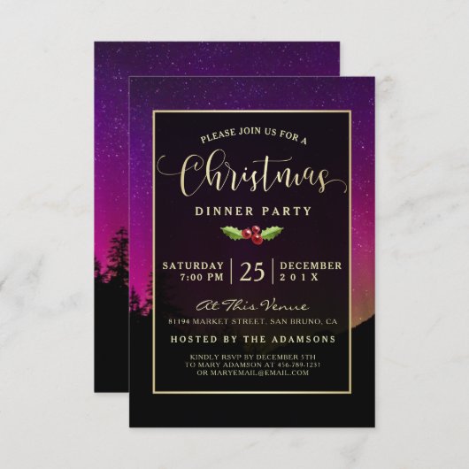 Noorderlicht Modern Aurora Sky Kerstdiner Kaart (Voorkant / Achterkant)