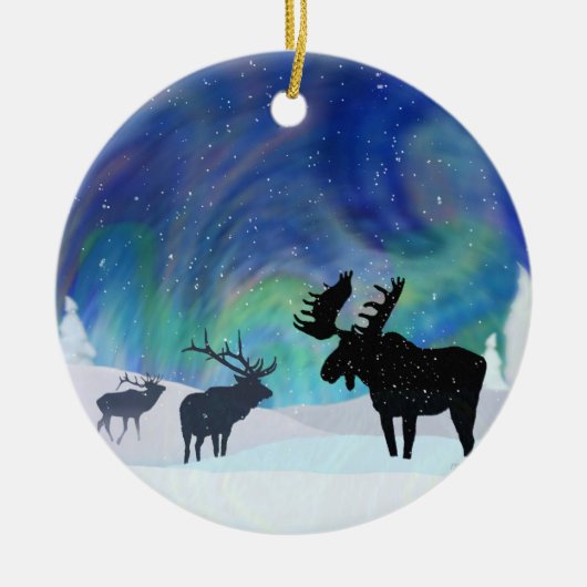 Noorderlicht Moose en Elk Keramisch Ornament (Voorkant)