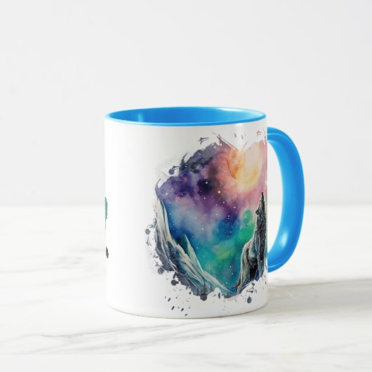 Noorderlicht Mystic Wolf veelkleurige waterverf Mok (Voorkant rechts)