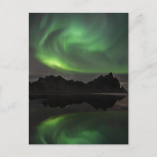 Noorderlicht Vestrahorn Beach Hofn, IJsland Briefkaart